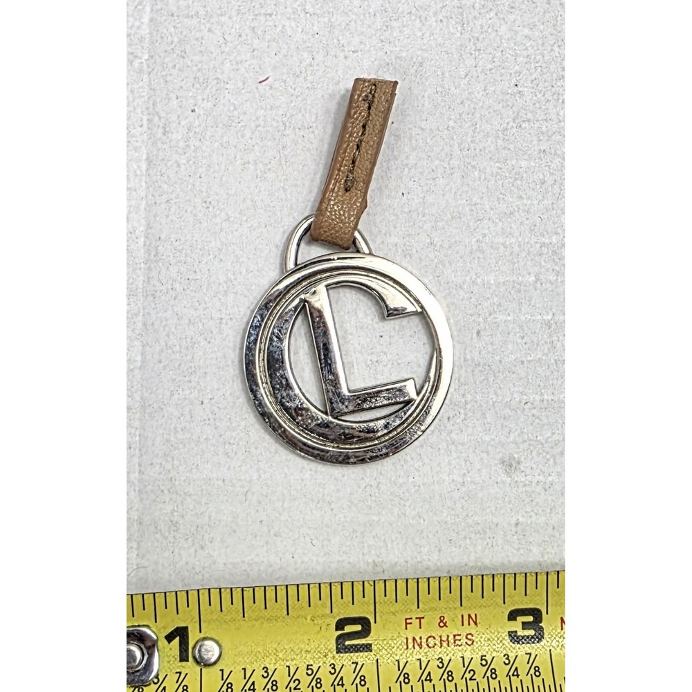 Y2K Liz Claiborne LC Logo Purse Charm Silver Tone Tan Leather Strap Handbag Tag